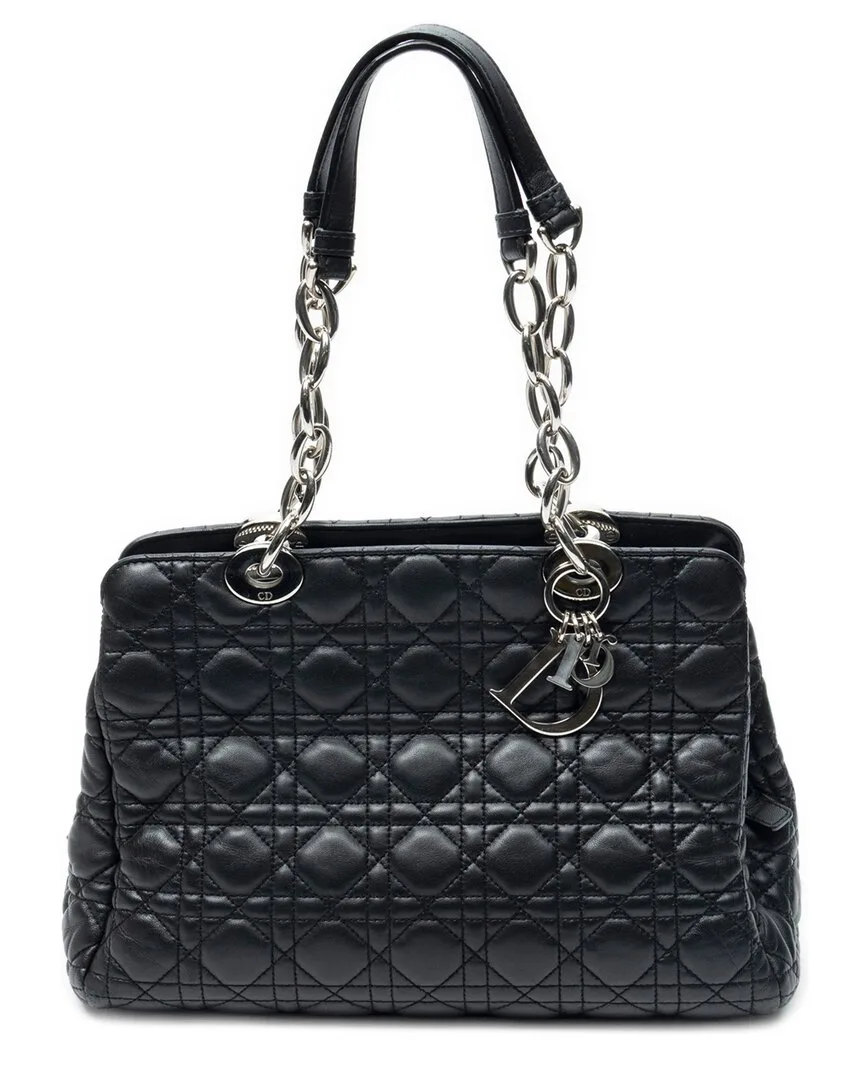 Black Cannage Lambskin Leather Soft Zip Shopping Tote (authentic Pre-Loved) by Dior