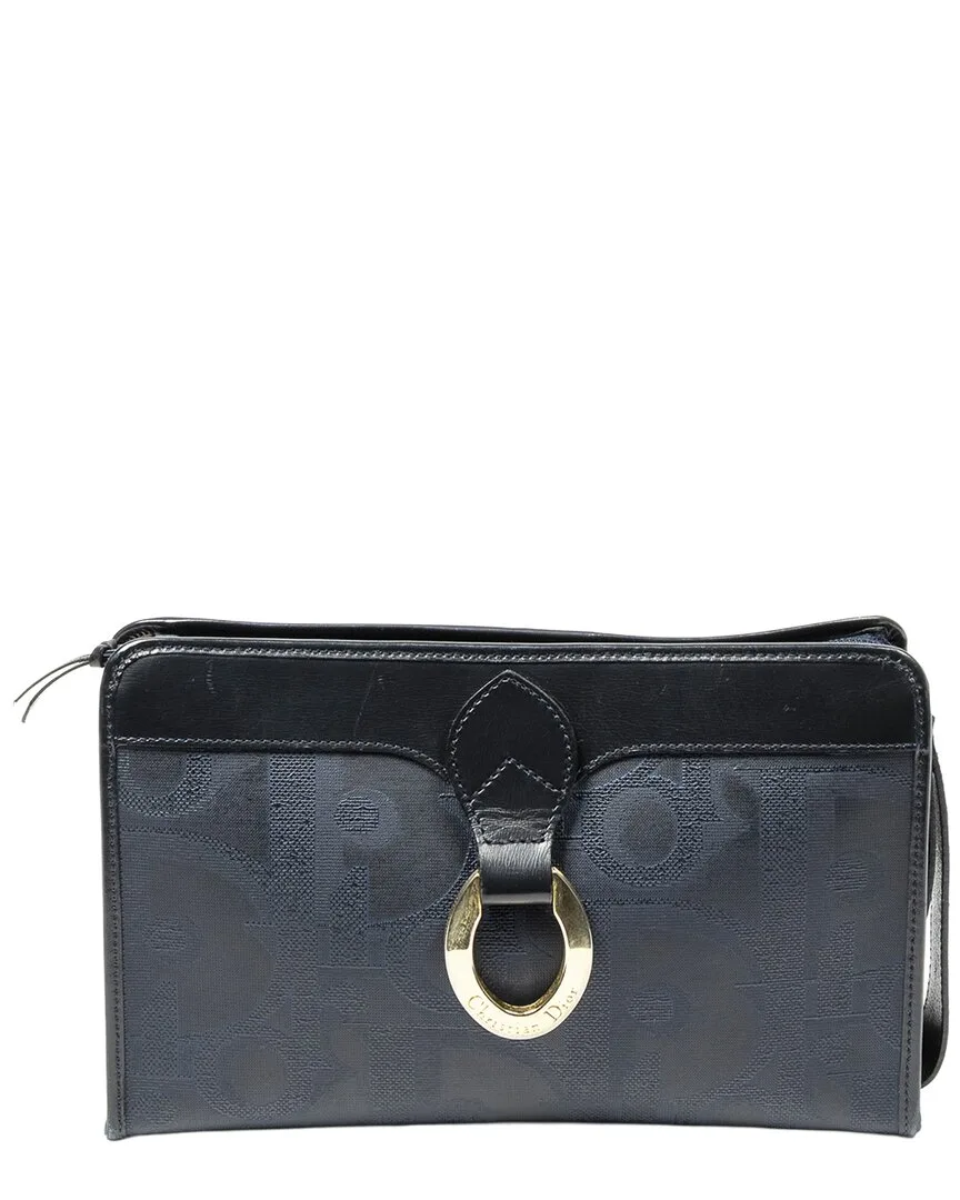 Navy Blue Maxi Diorissimo Coated Canvas Zip Clutch (authentic Pre-Loved) by Dior