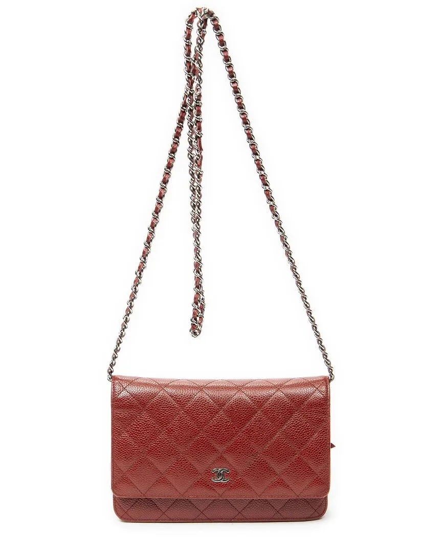 Red Quilted Caviar Leather Classic Wallet on Chain (authentic Pre-Loved) by CHANEL