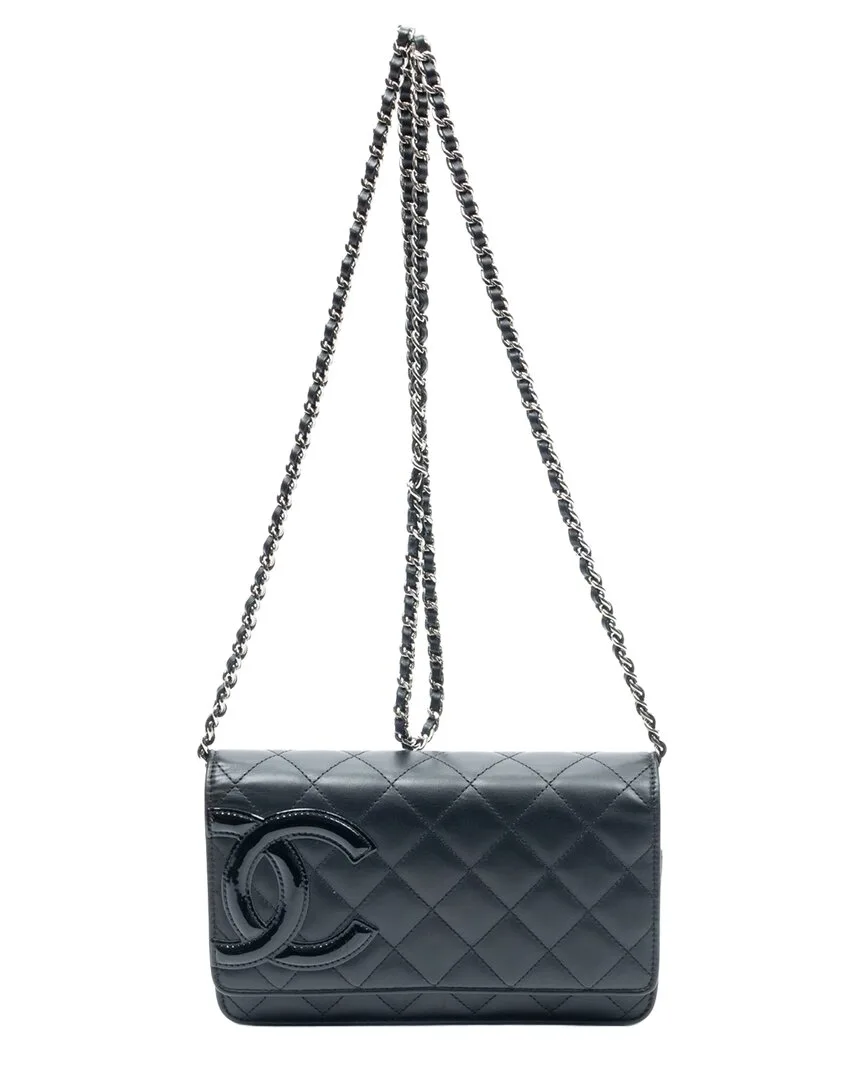 Black Quilted Lambskin Leather Cambon Ligne Wallet on Chain (authentic Pre-Loved) by CHANEL