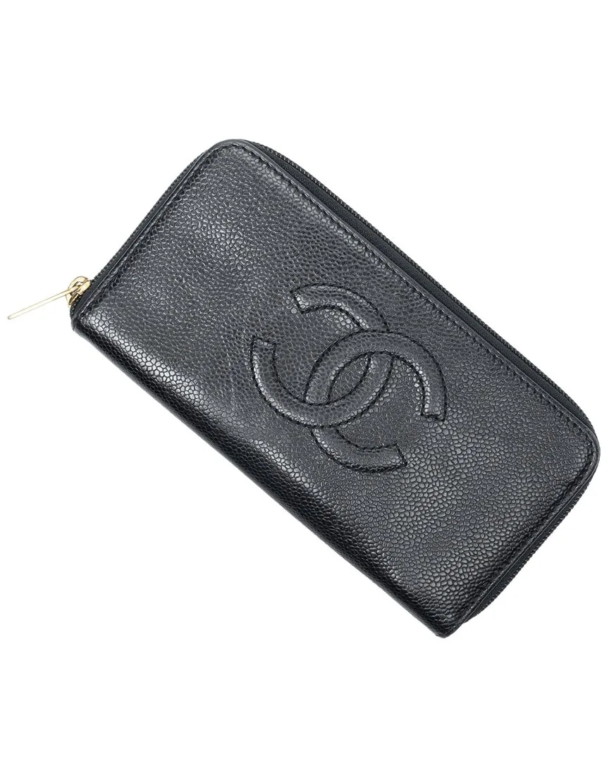 Black Caviar Leather Cc Timeless Zip Around Wallet (authentic Pre-Loved) by CHANEL