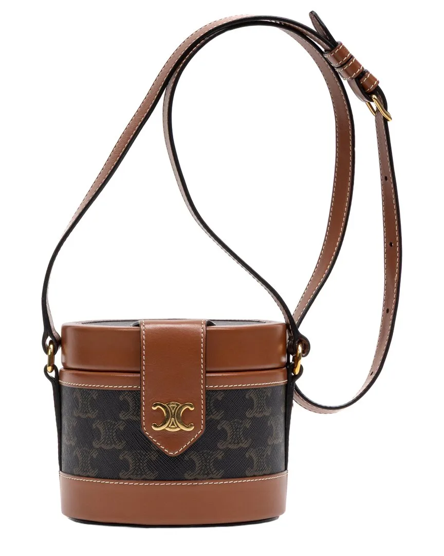Brown Triomphe Coated Canvas Triomphe Tambour Crossbody (authentic Pre-Loved) by Celine