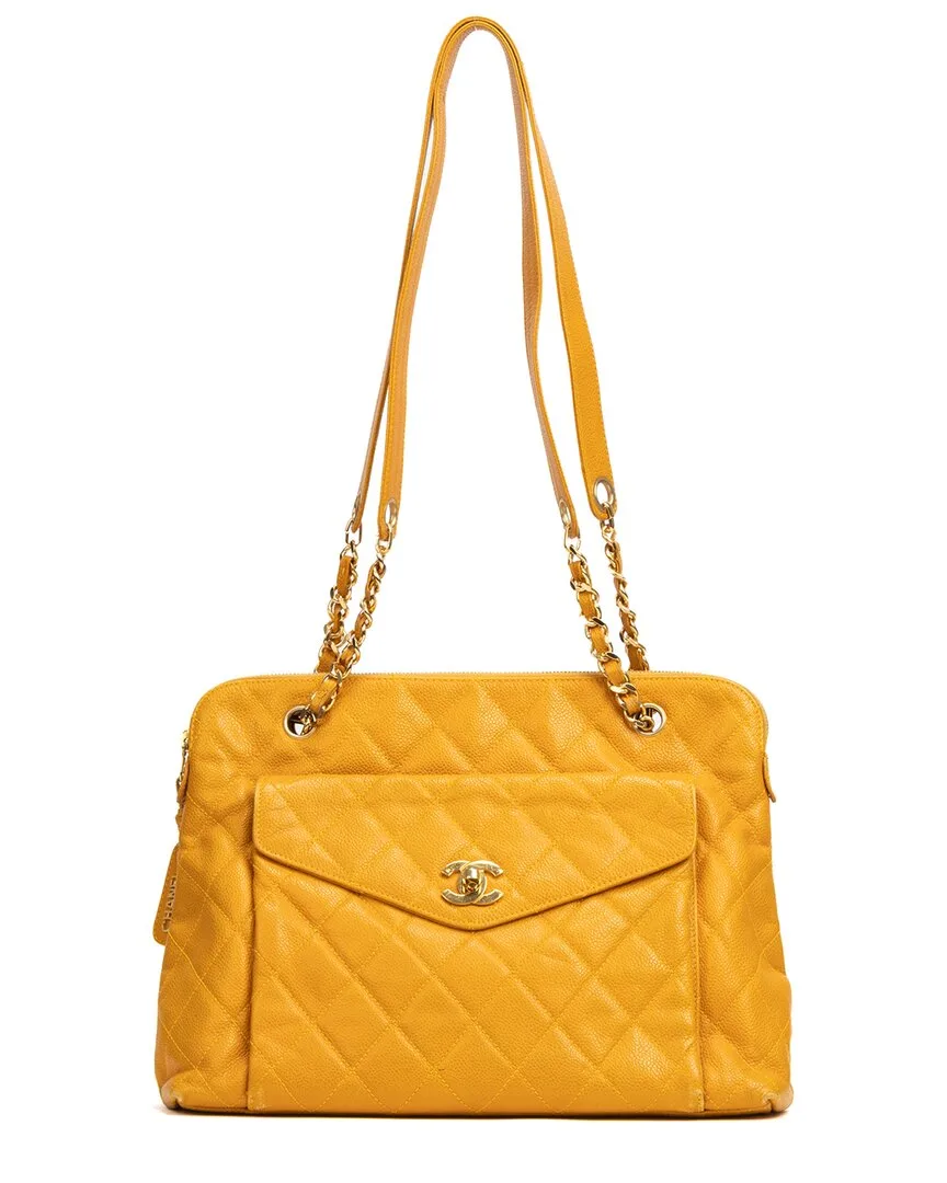 Yellow Lambskin Quilted Leather Cc Logo Chain Tote (authentic Pre-Loved) by CHANEL