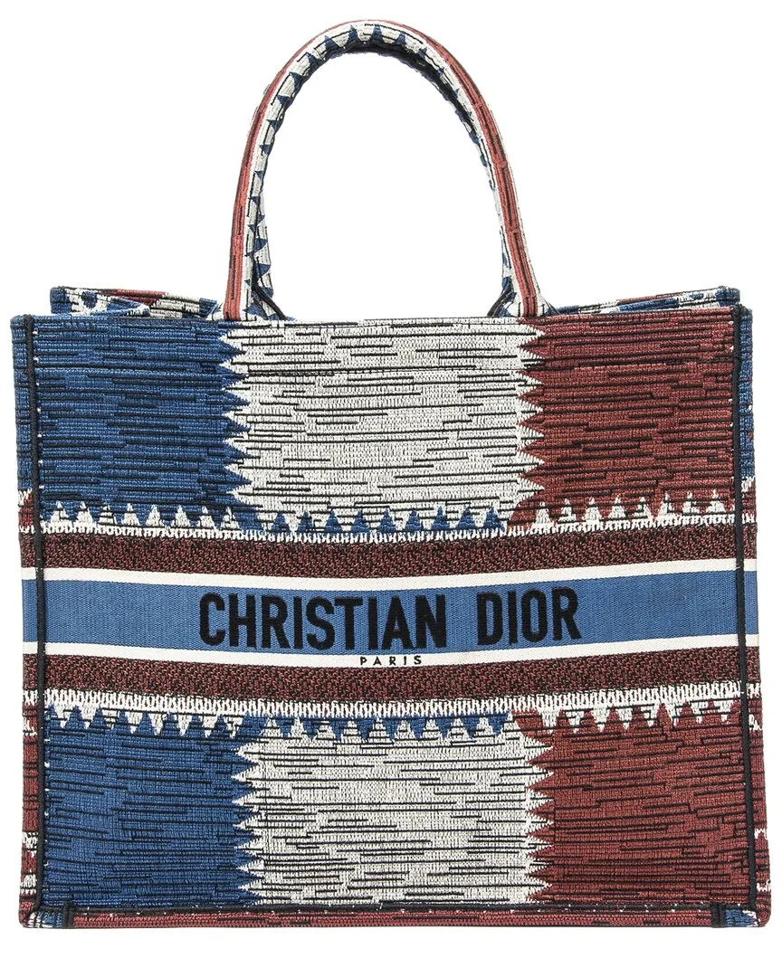 Blue & Red & White Embroidered Canvas Large Book Tote (authentic Pre-Loved) by Dior