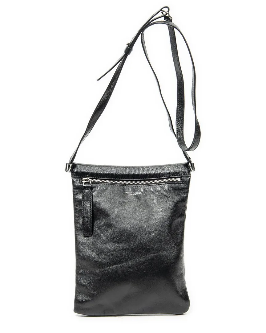 Black Calfskin Leather Flat Sid Crossbody (authentic Pre-Loved) by Saint Laurent