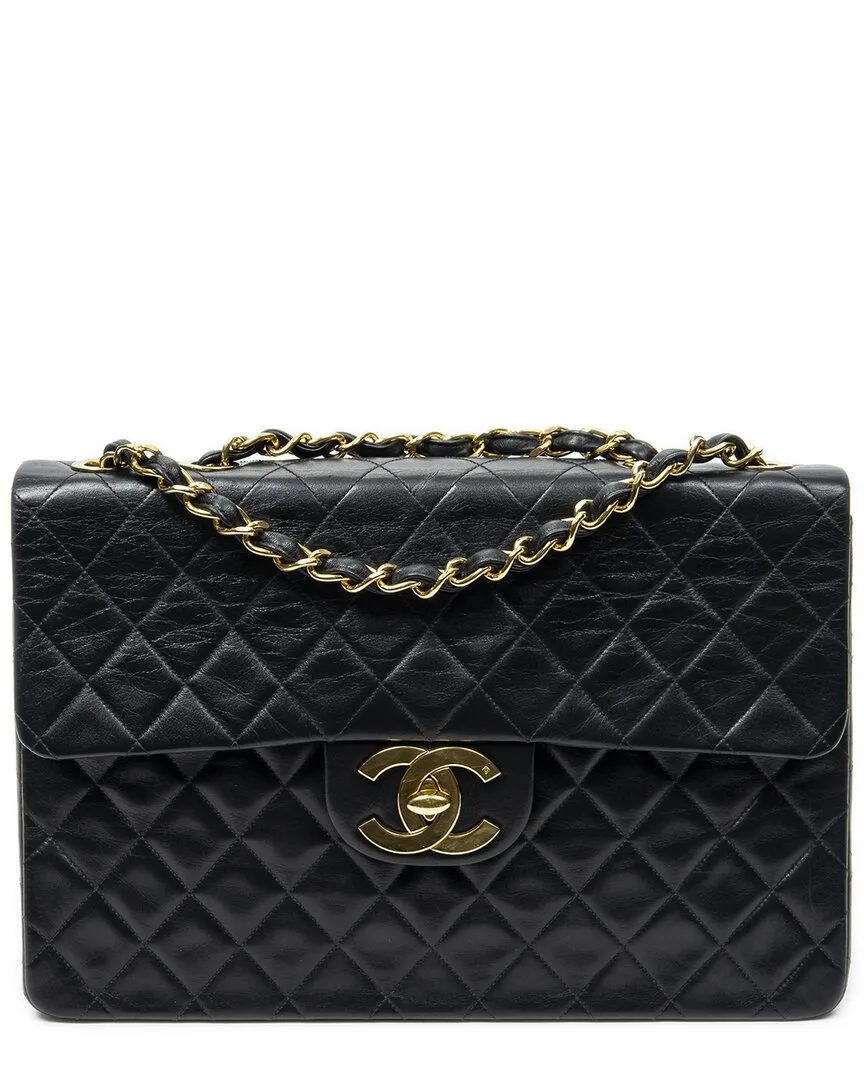 Black Quilted Lambskin Leather Maxi Jumbo Xl Flap (authentic Pre-Loved) by CHANEL