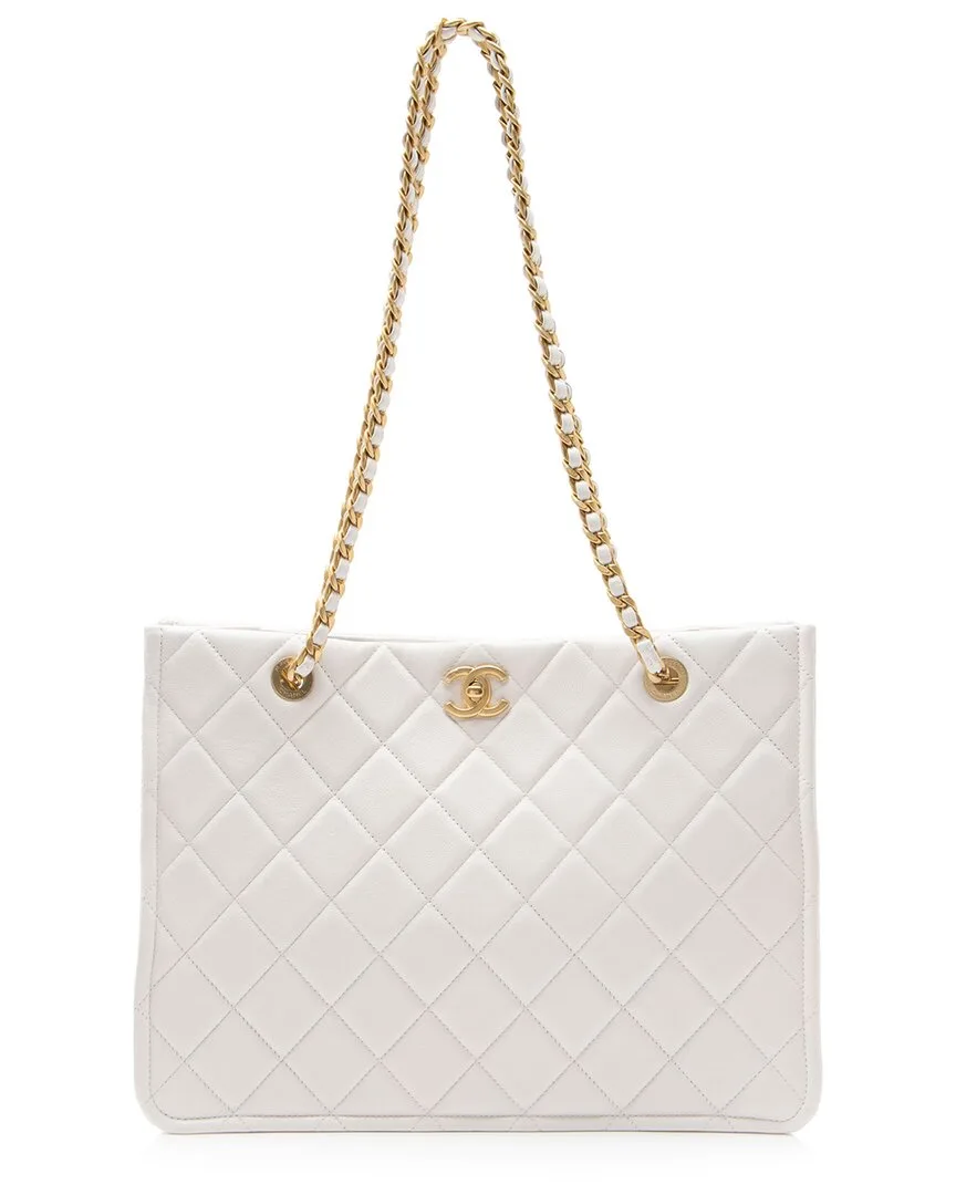 White Quilted Caviar Leather Sweet Classic Shopping Tote (authentic Pre-Loved) by CHANEL