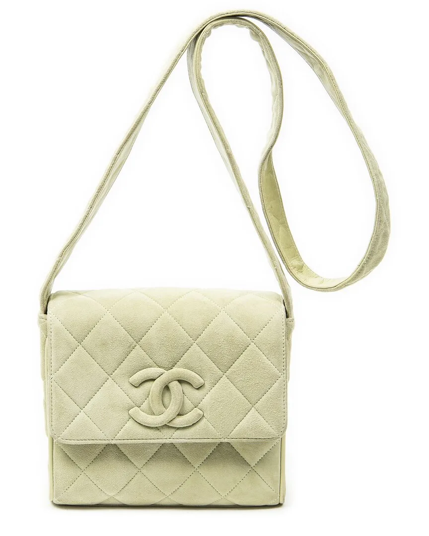 Light Green Quilted Suede Leather Mini Cc Square Flap (authentic Pre-Loved) by CHANEL