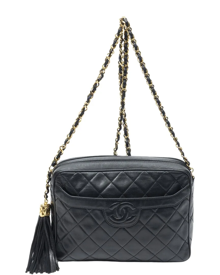 Black Quilted Lambskin Leather Small Cc Tassel Camera Bag (authentic Pre-Loved) by CHANEL