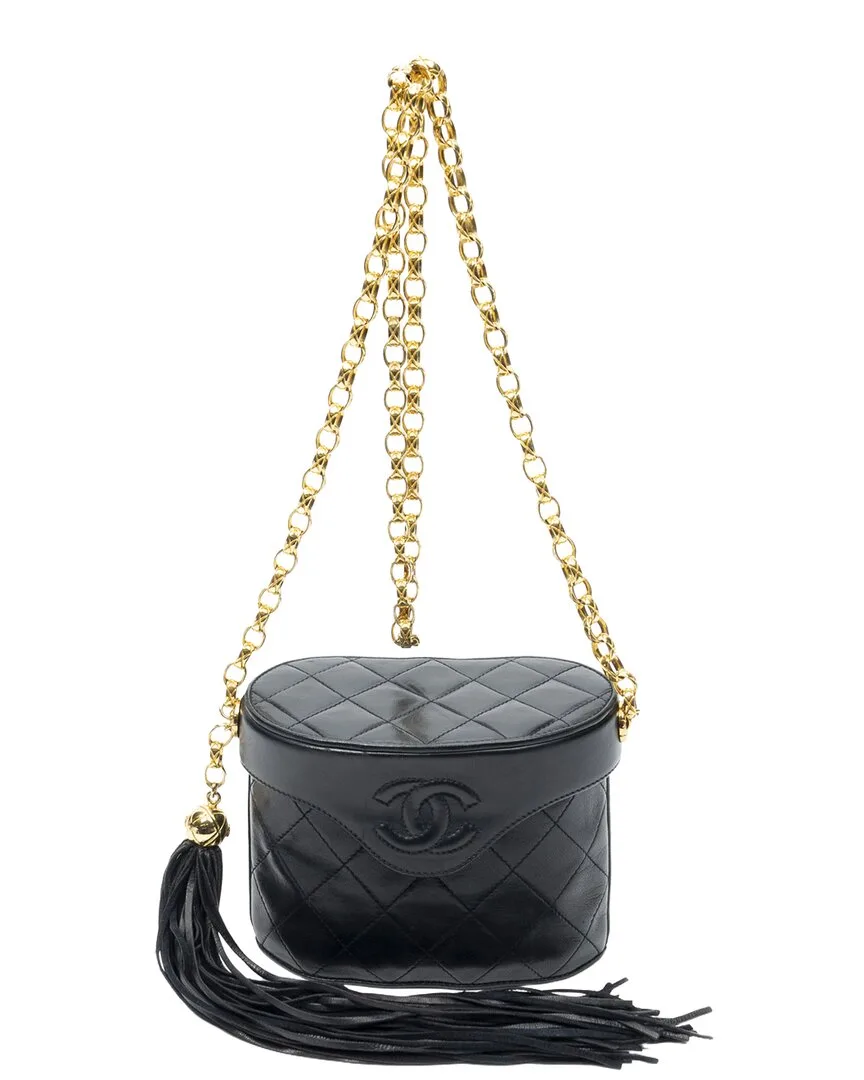 Black Quilted Lambskin Leather Cc Tassle Mini Bucket Bag (authentic Pre-Loved) by CHANEL