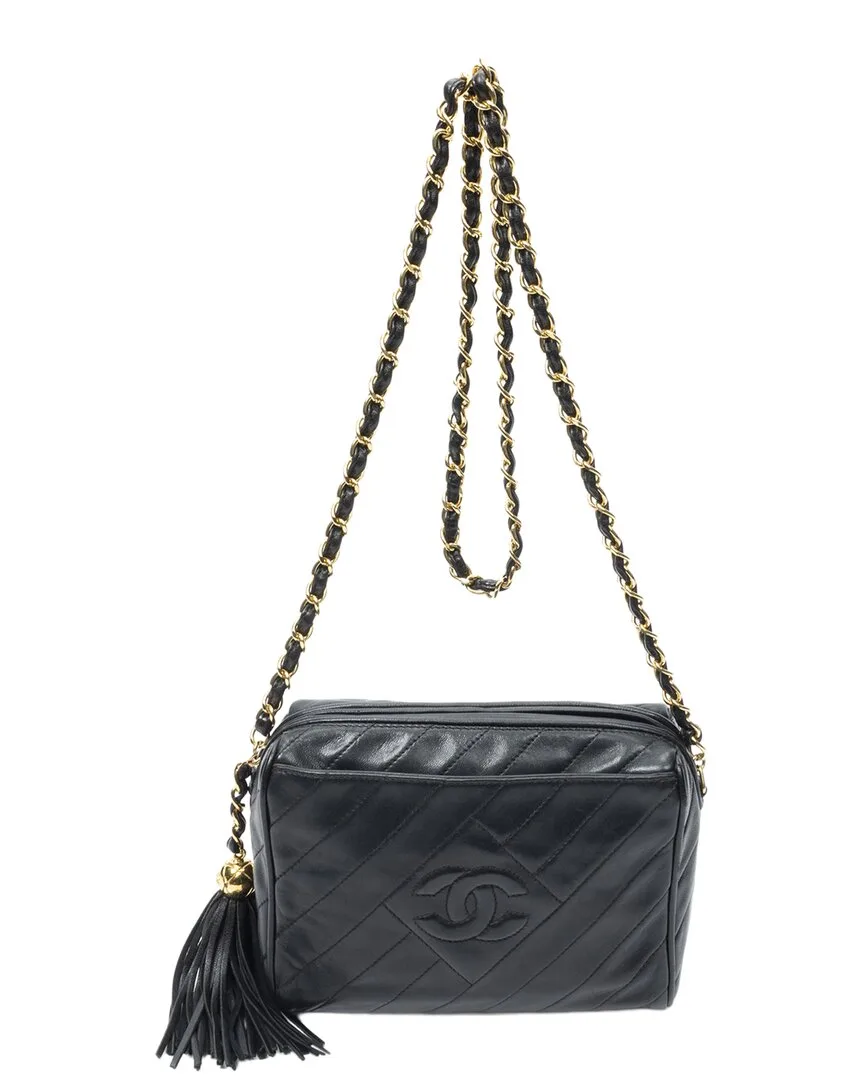 Black Quilted Lambskin Leather Cc Mini Tassel Camera Front Pocket Crossbody (authentic Pre-Loved) by CHANEL