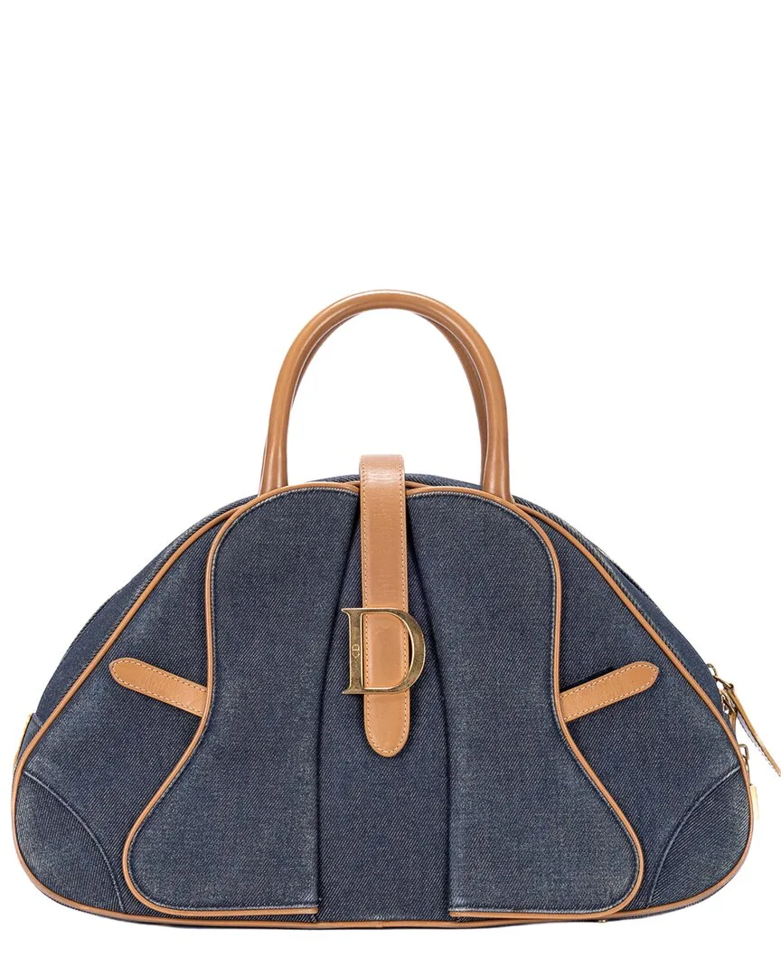 Navy & Tan Denim Canvas Saddle Bowler (authentic Pre-Loved) by Dior