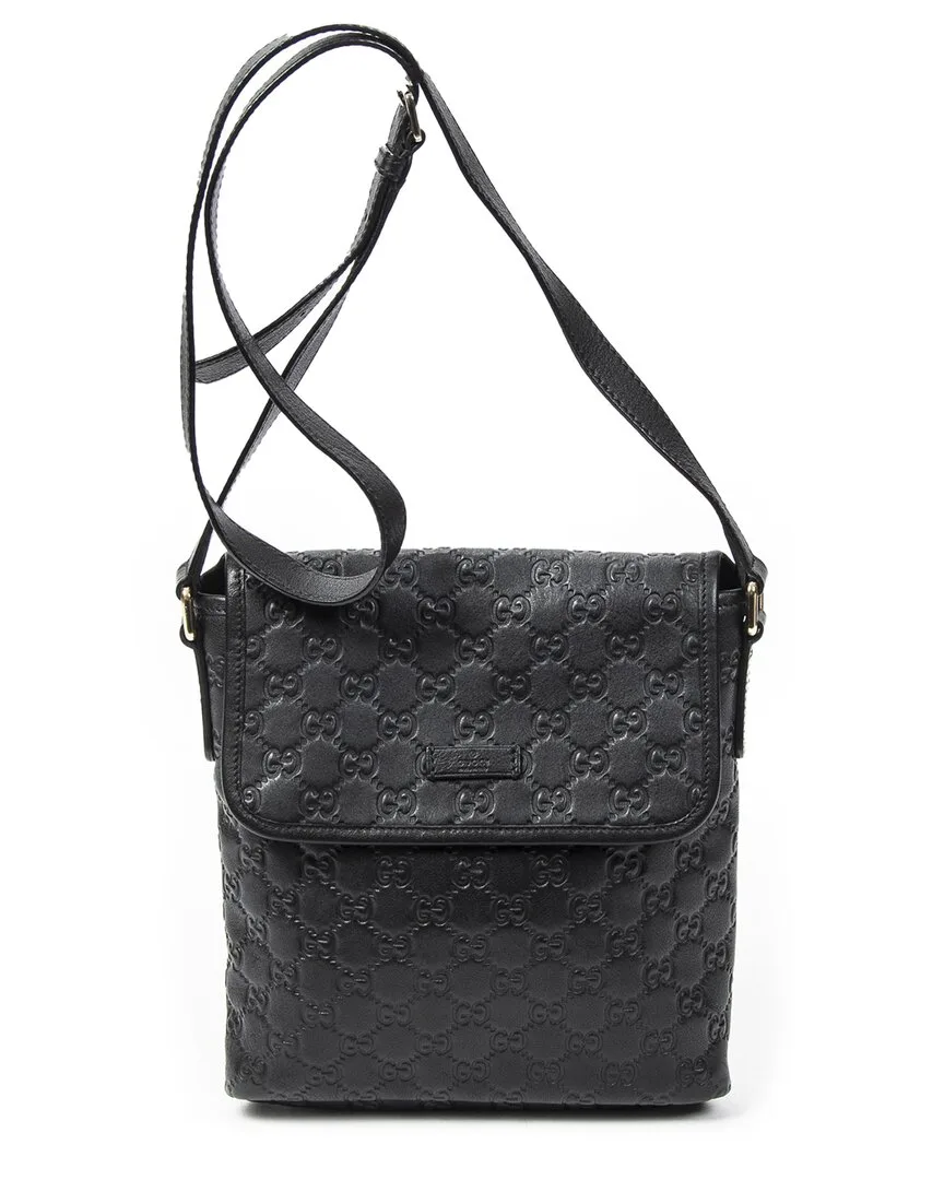 Black Guccissima Leather Small Flap Messenger (authentic Pre-Loved) by Gucci