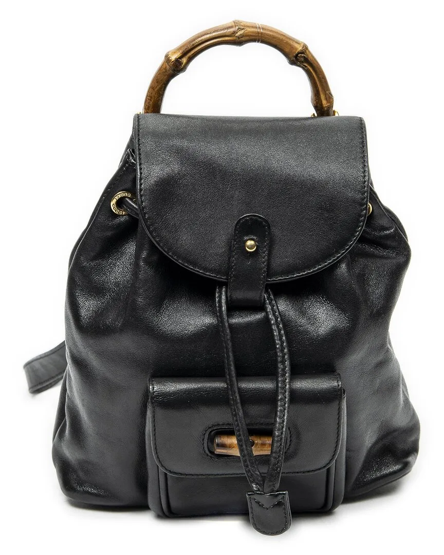 Black Calfskin Leather Mini Bamboo Backpack (authentic Pre-Loved) by Gucci