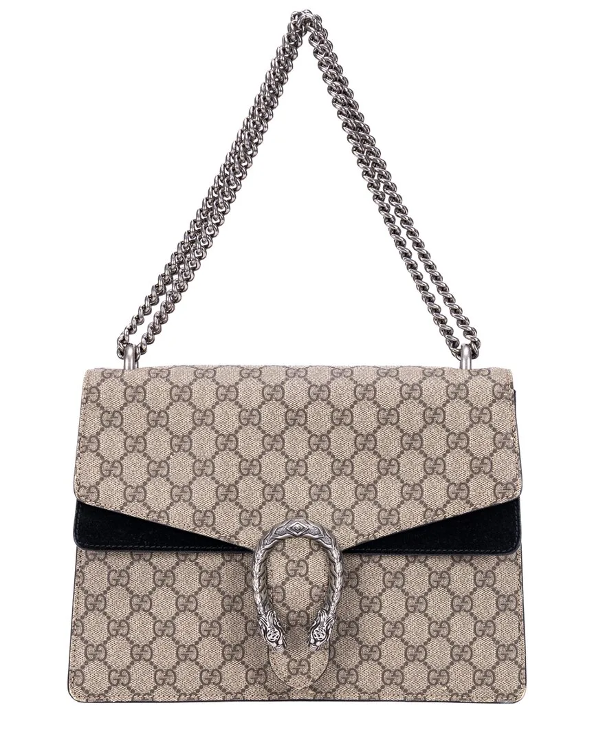 Beige & Black Supreme Coated Canvas & Suede Leather Medium Dionysus Chain Crossbody (authentic Pre-Loved) by Gucci