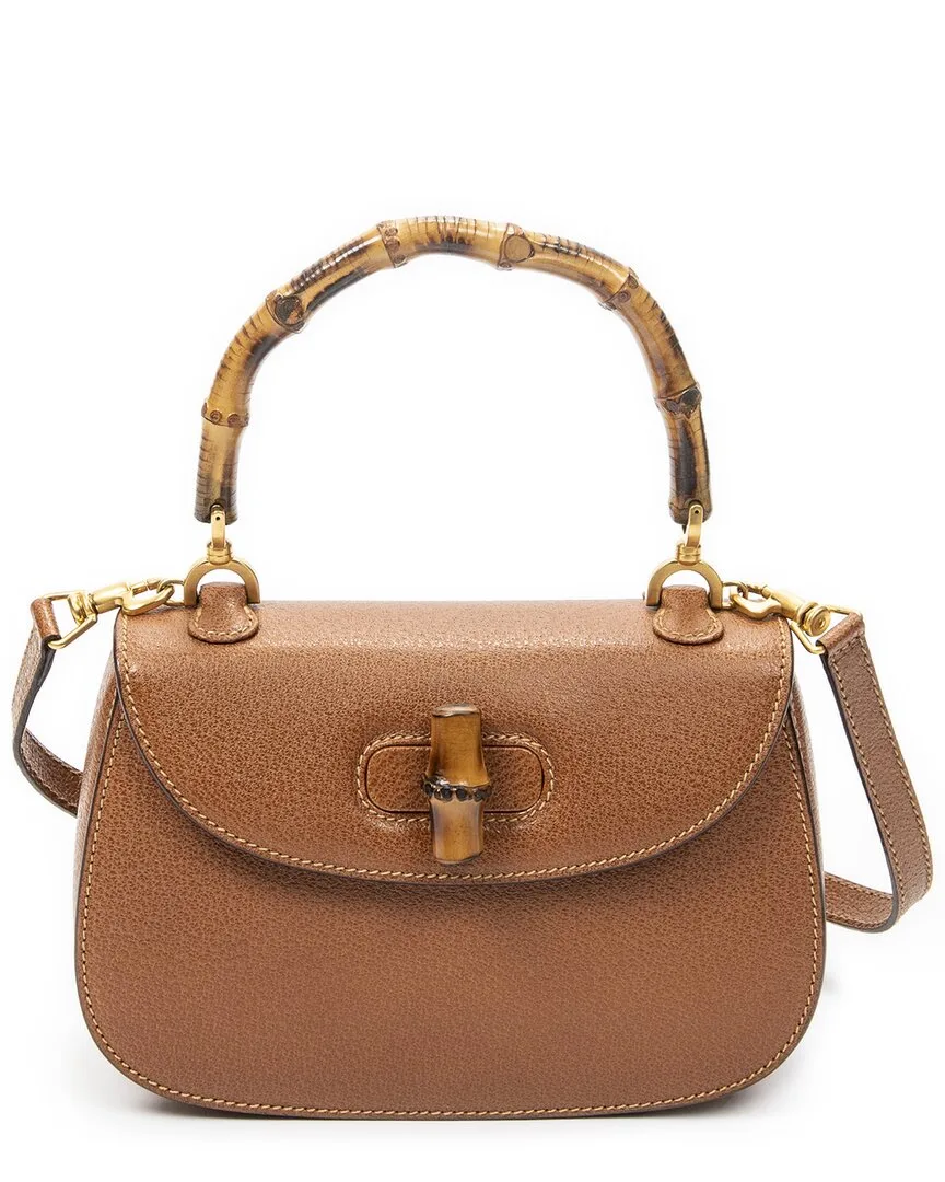 Brown Grained Calfskin Leather Small Bamboo Top Handle Flap (authentic Pre-Loved) by Gucci