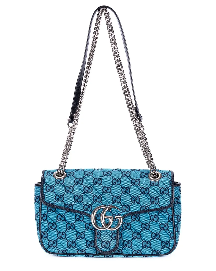 Blue & Black Monogram Denim Canvas Gg Marmont Matelasse (authentic Pre-Loved) by Gucci