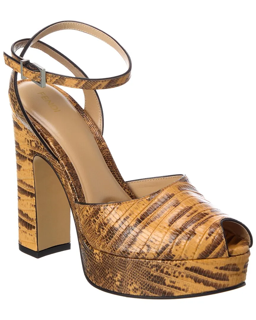 After 9 Snake-Embossed Leather Platform Sandal by FENDI