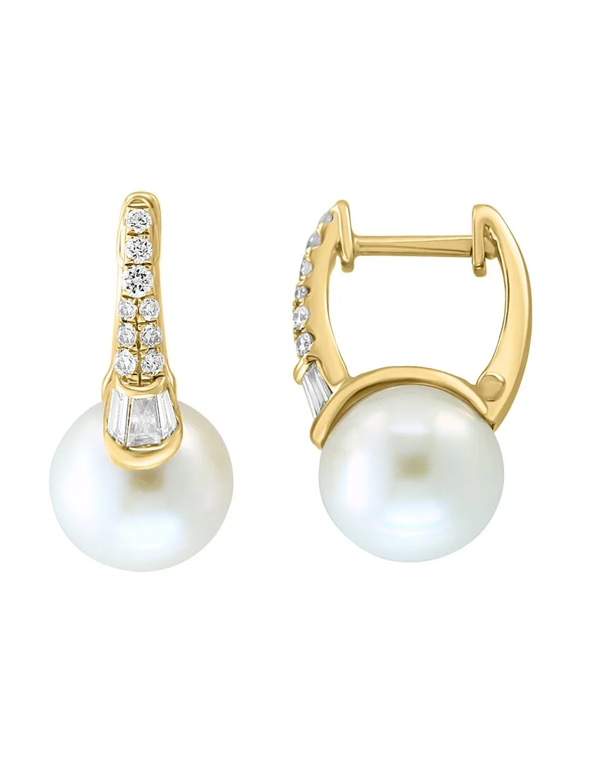 14K 0.28 ct. tw. Diamond & 9Mm Pearl Earrings by Effy Fine Jewelry