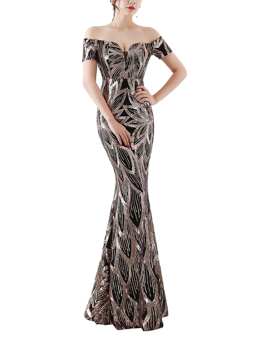 Printed Off the Shoulder Maxi Dress by Kalinnu