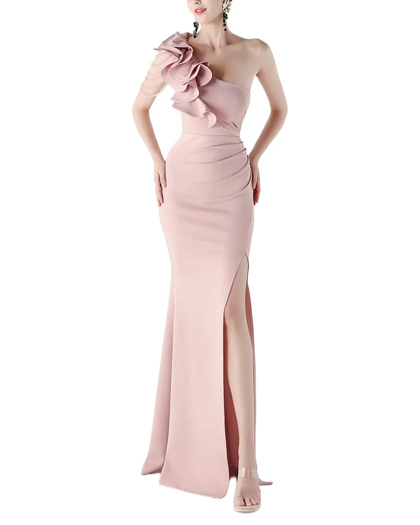 Solid One Shoulder Maxi Dress by Kalinnu