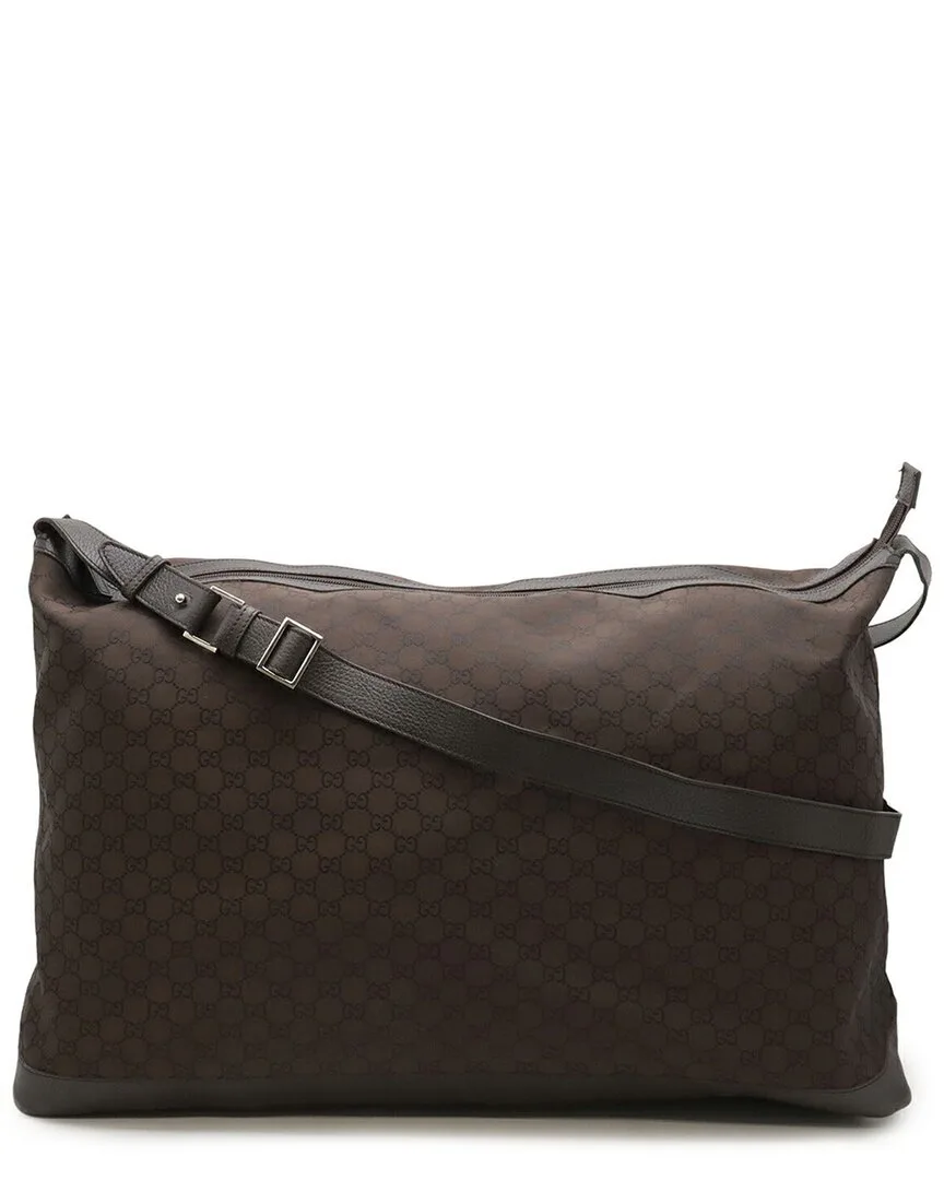 Brown Nylon & Leather Shoulder Boston Travel Bag (authentic Pre-Loved) by Gucci