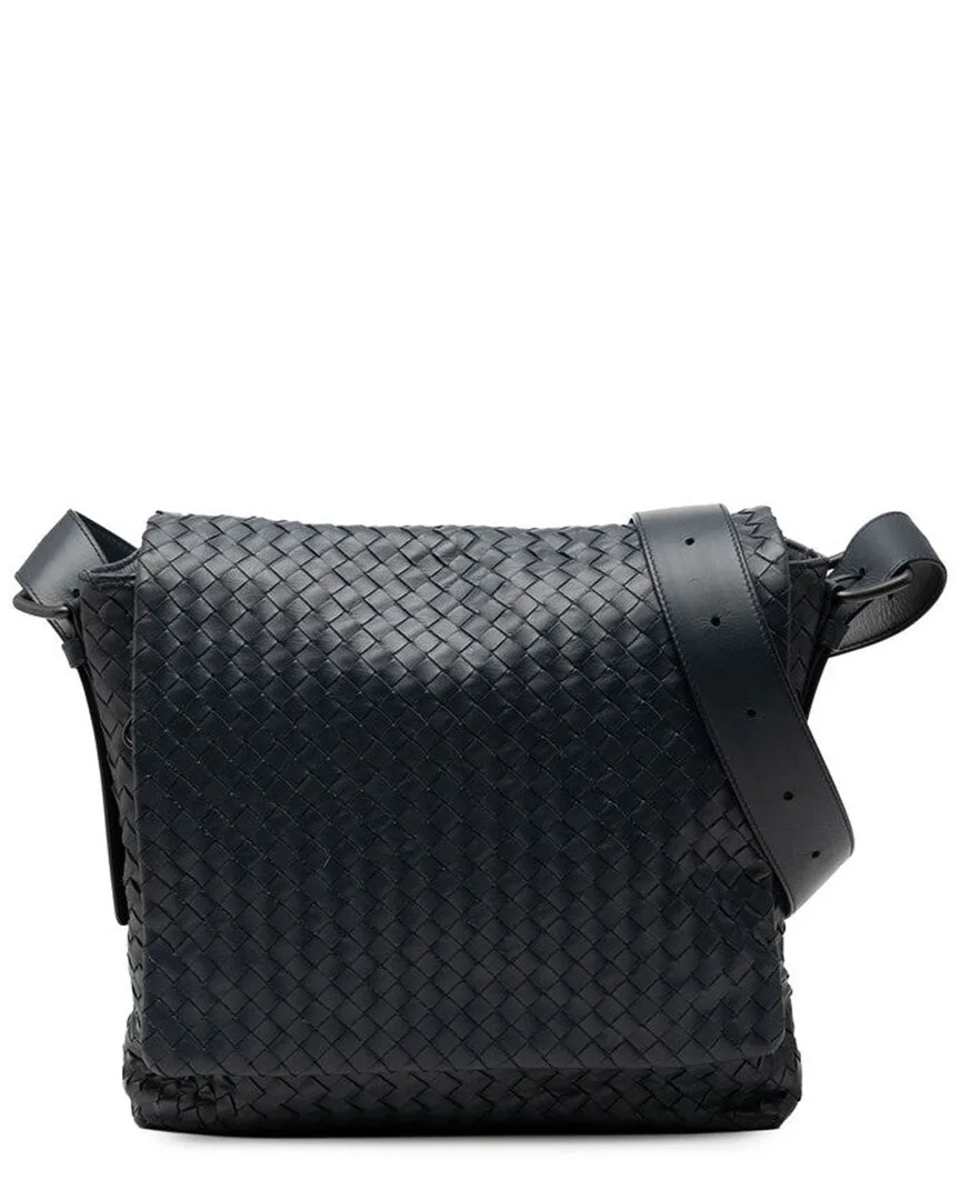 Blue Intrecciato Leather Crossbody Shoulder Bag (authentic Pre-Loved) by Bottega Veneta