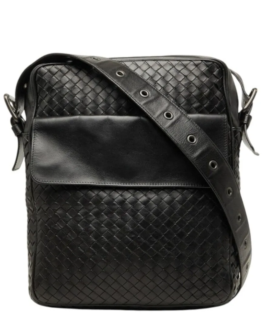 Black Intrecciato Leather Crossbody (authentic Pre-Loved) by Bottega Veneta