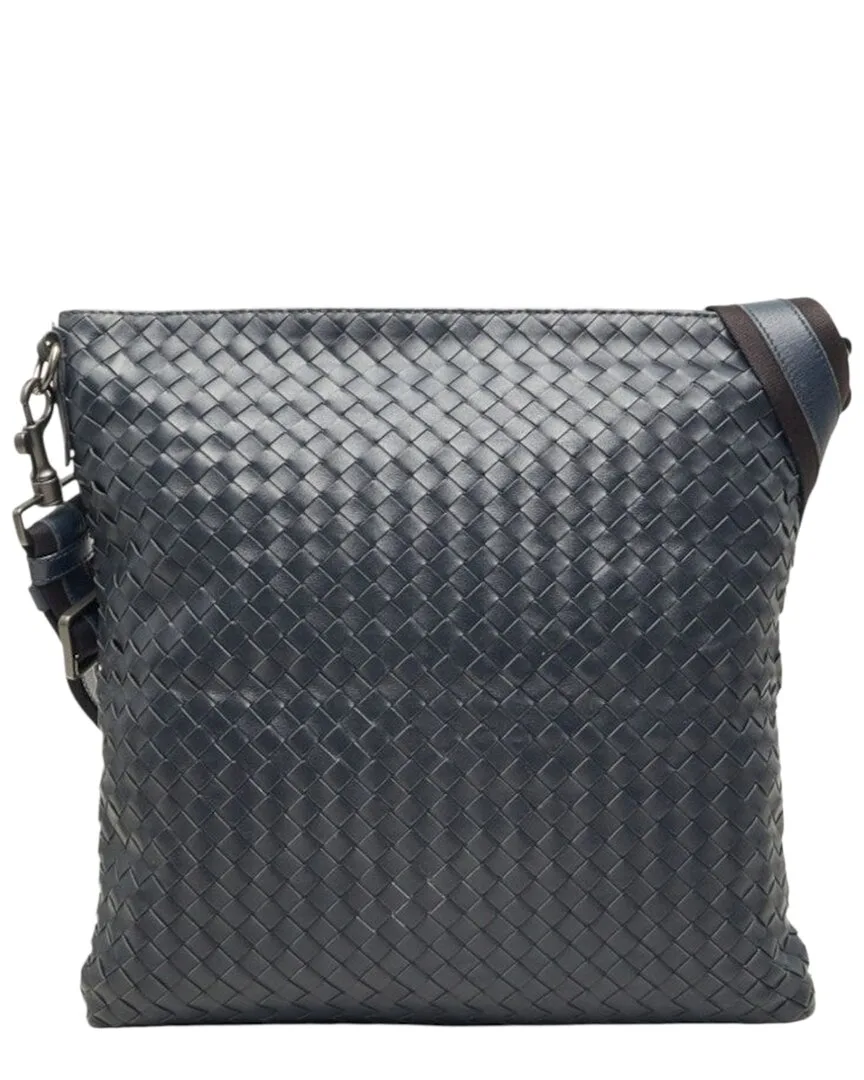 Blue Intrecciato Leather Crossbody (authentic Pre-Loved) by Bottega Veneta