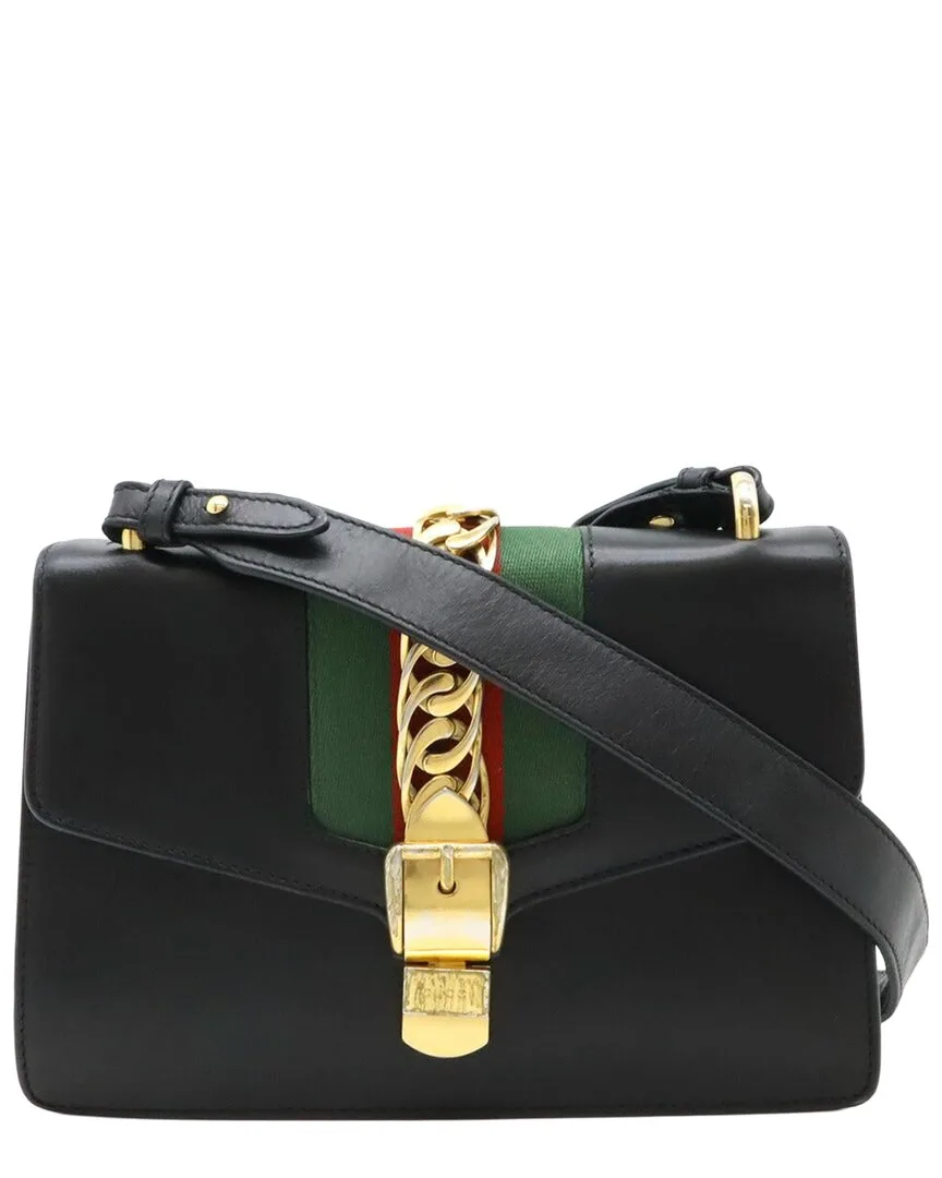 Black Leather Sylvie Shoulder Bag (authentic Pre-Loved) by Gucci