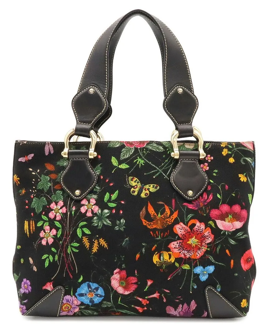 Black Canvas Flora Tote (authentic Pre-Loved) by Gucci