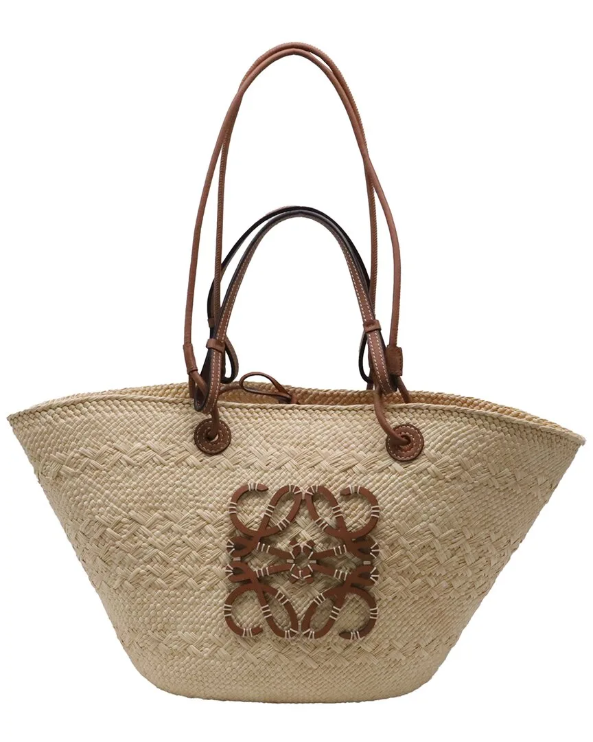 Beige Raffia Medium Anagram Basket Tote (authentic Pre-Loved) by LOEWE