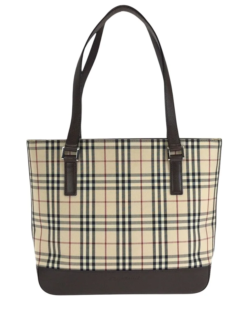 Beige Check Canvas & Leather Tote (authentic Pre-Loved) by Burberry