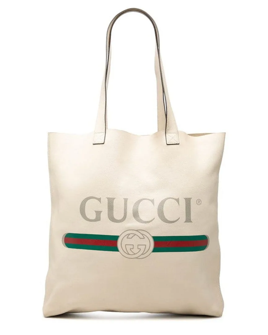 White Logo Print Tote (authentic Pre-Loved) by Gucci
