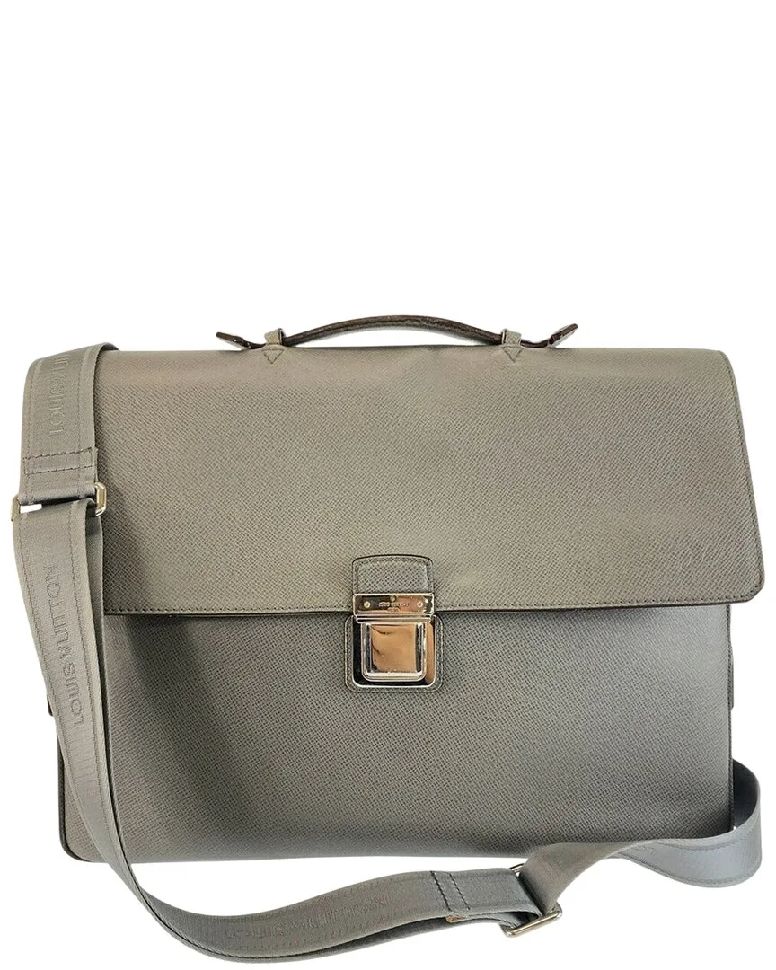 Grey Taiga Leather Vassili Gm Business Bag (authentic Pre-Loved) by Louis Vuitton