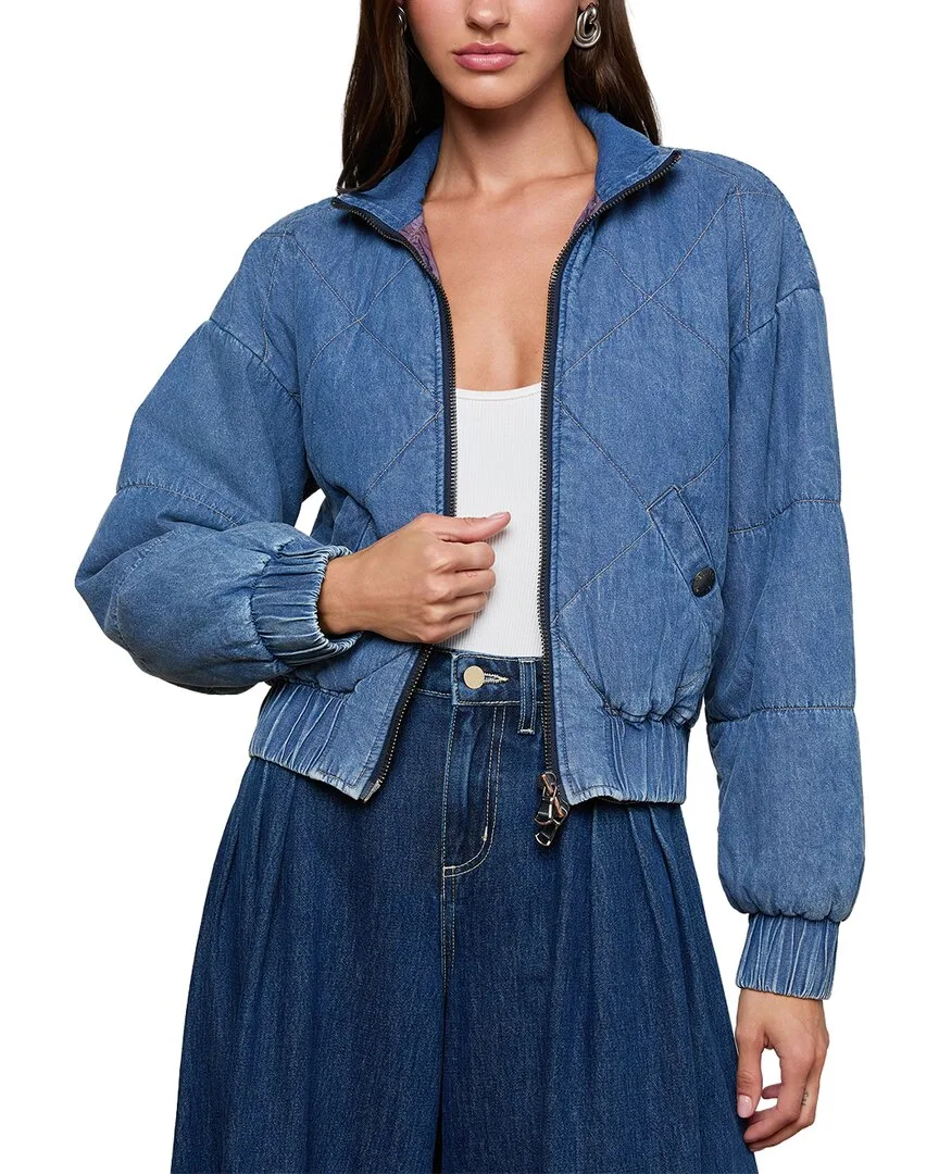 Ryah Washed Denim Bomber Jacket by L'AGENCE