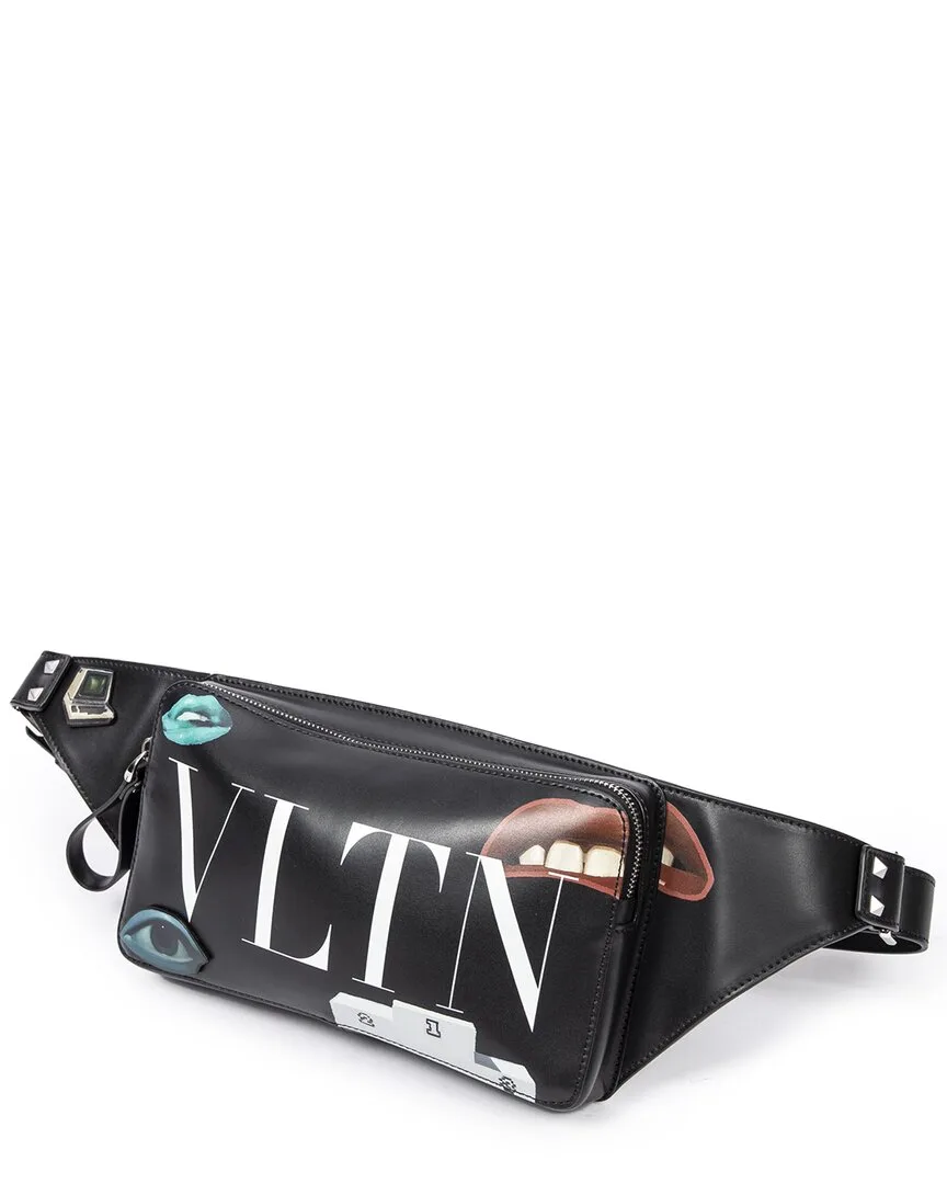 Black Printed Smooth Leather Ltd. Ed. Valentino x Emilio Villalba VLTN Belt Bag (authentic Pre-Loved) by Valentino