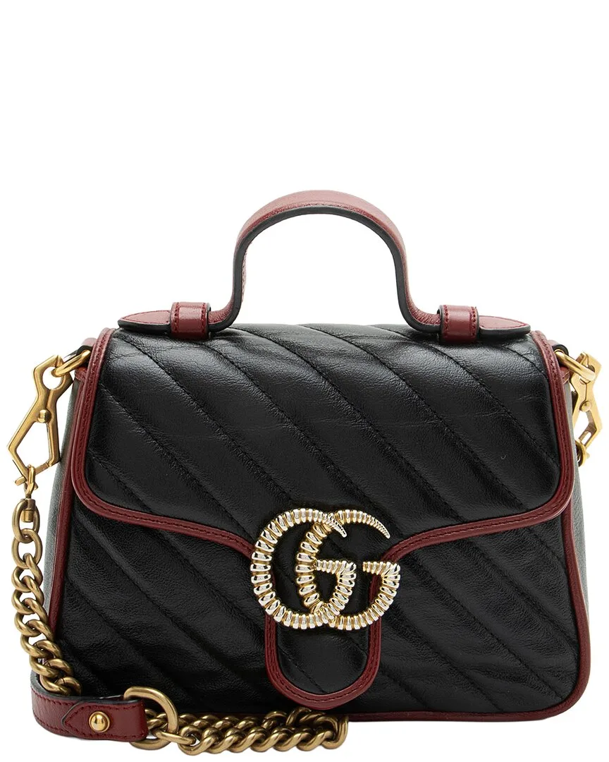 Black & Red Leather Torchon GG Marmont Mini Top Handle (authentic Pre-Loved) by Gucci