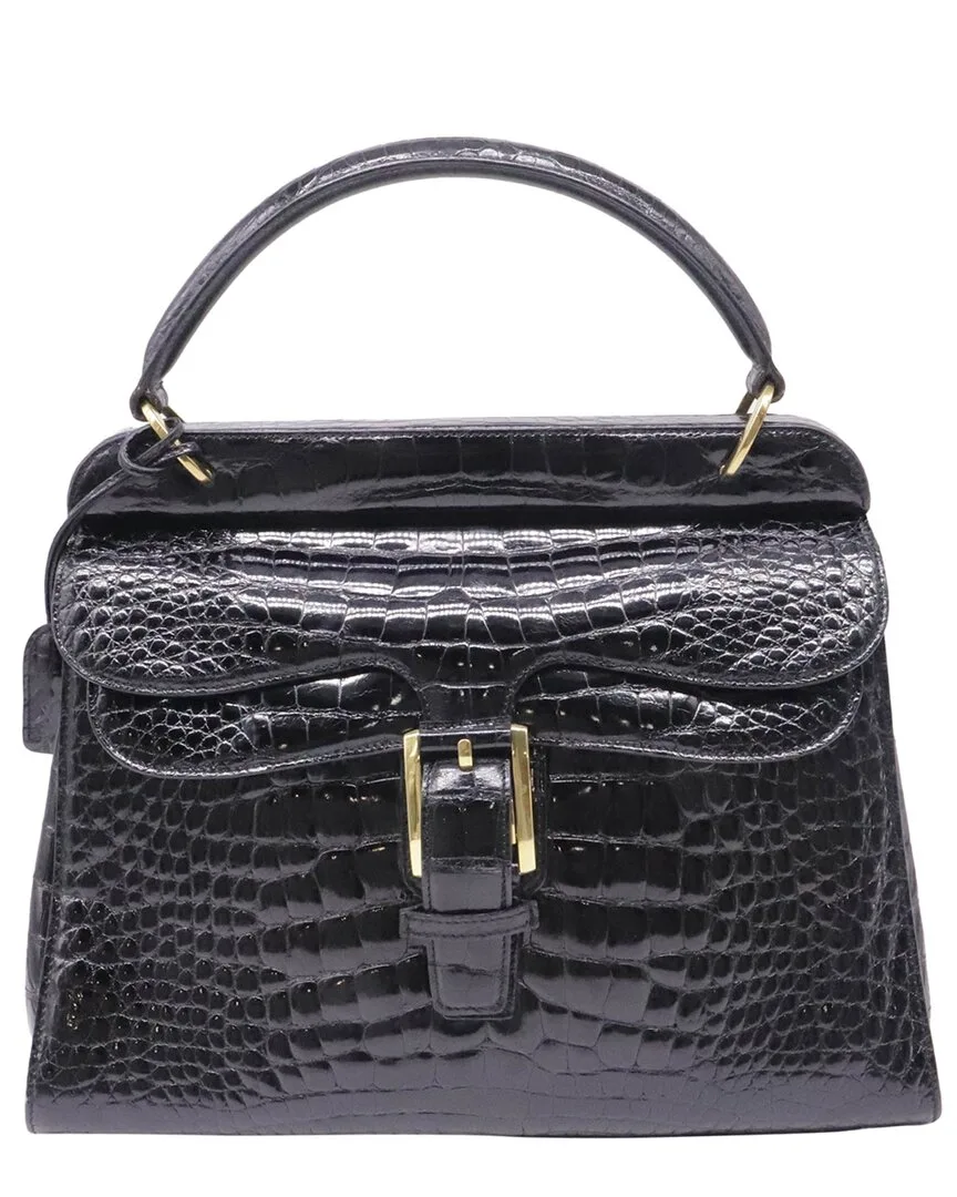Black Crocodile Leather Double-Flap Top Handle Bag (authentic Pre-Loved) by Gucci