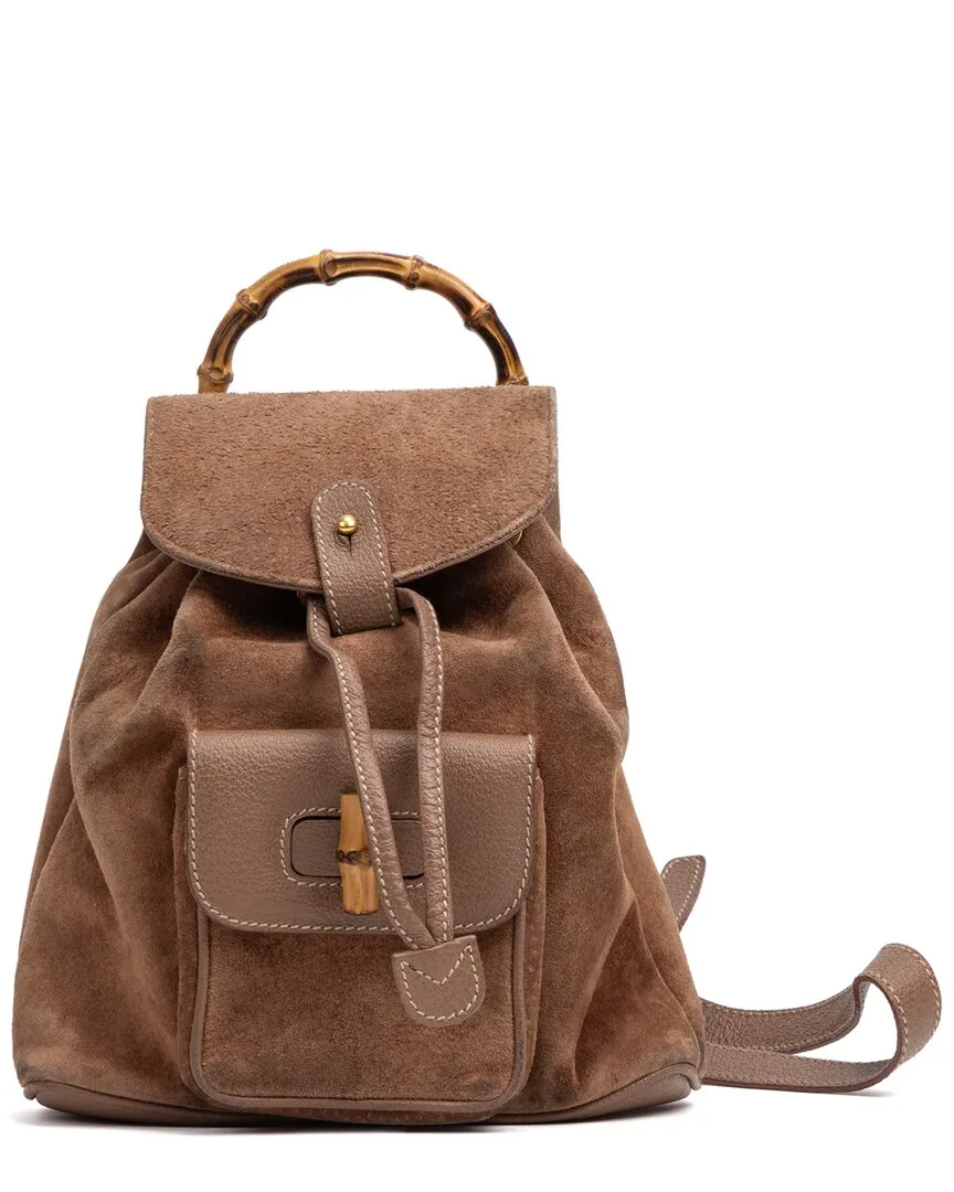 Brown Suede Leather Bamboo Backpack (authentic Pre-Loved) by Gucci