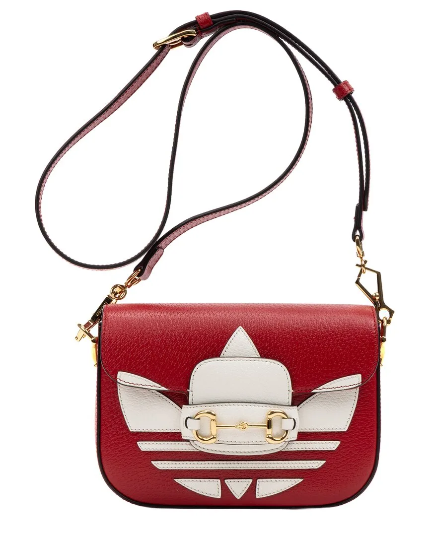 Red & White Calfskin Leather x Adidas Horsebit 1955 (authentic Pre-Loved) by Gucci