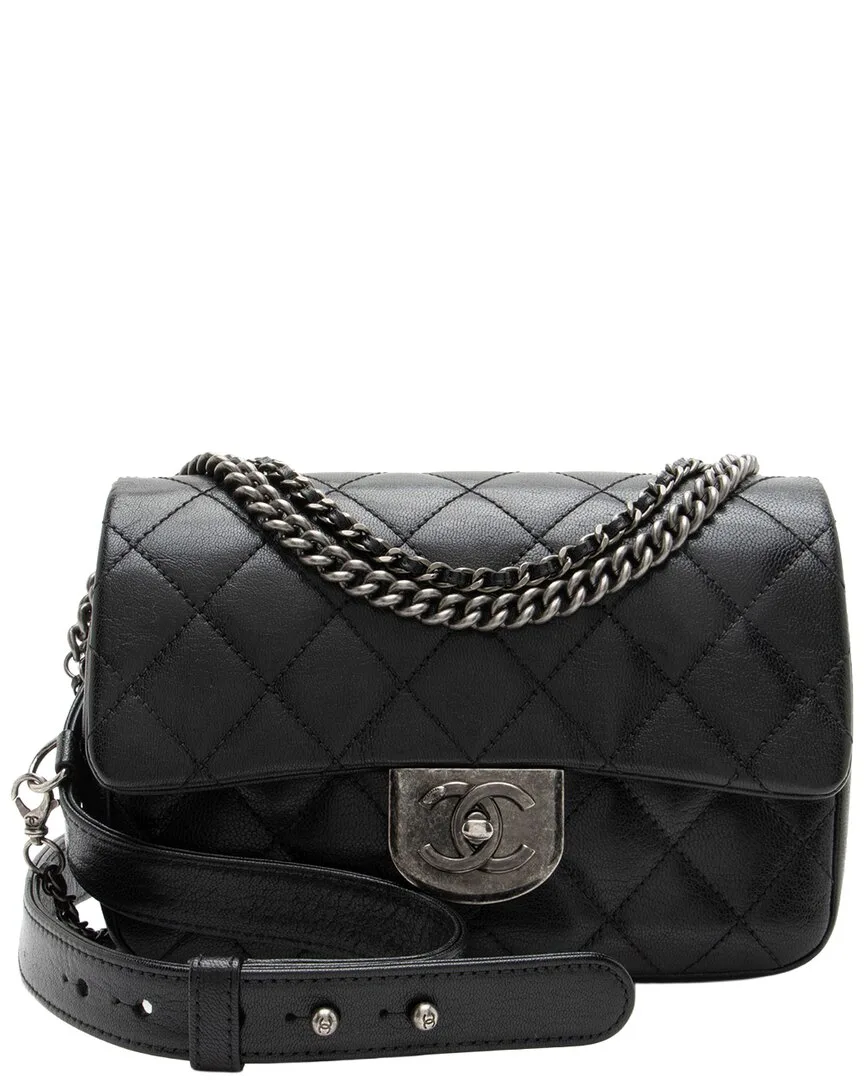 Black Quilted Goatskin Double Carry Small Flap Bag (authentic Pre-Loved) by CHANEL