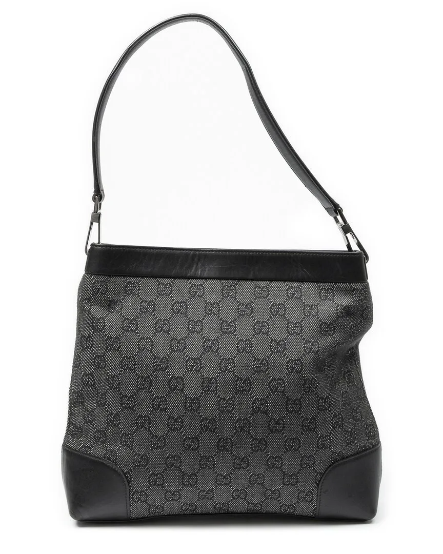 Black Monogrammed Denim Canvas Gg Hobo Shoulder Bag (authentic Pre-Loved) by Gucci
