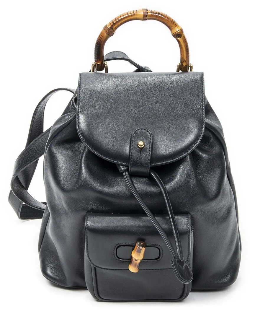 Navy Calfskin Leather Mini Bamboo Backpack (authentic Pre-Loved) by Gucci