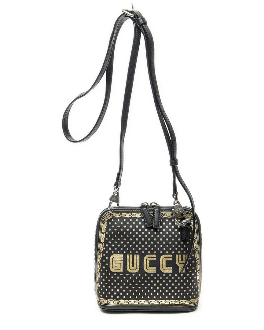 Black Logo Stars Printed Leather Mini Guccy Dome Crossbody (authentic Pre-Loved) by Gucci