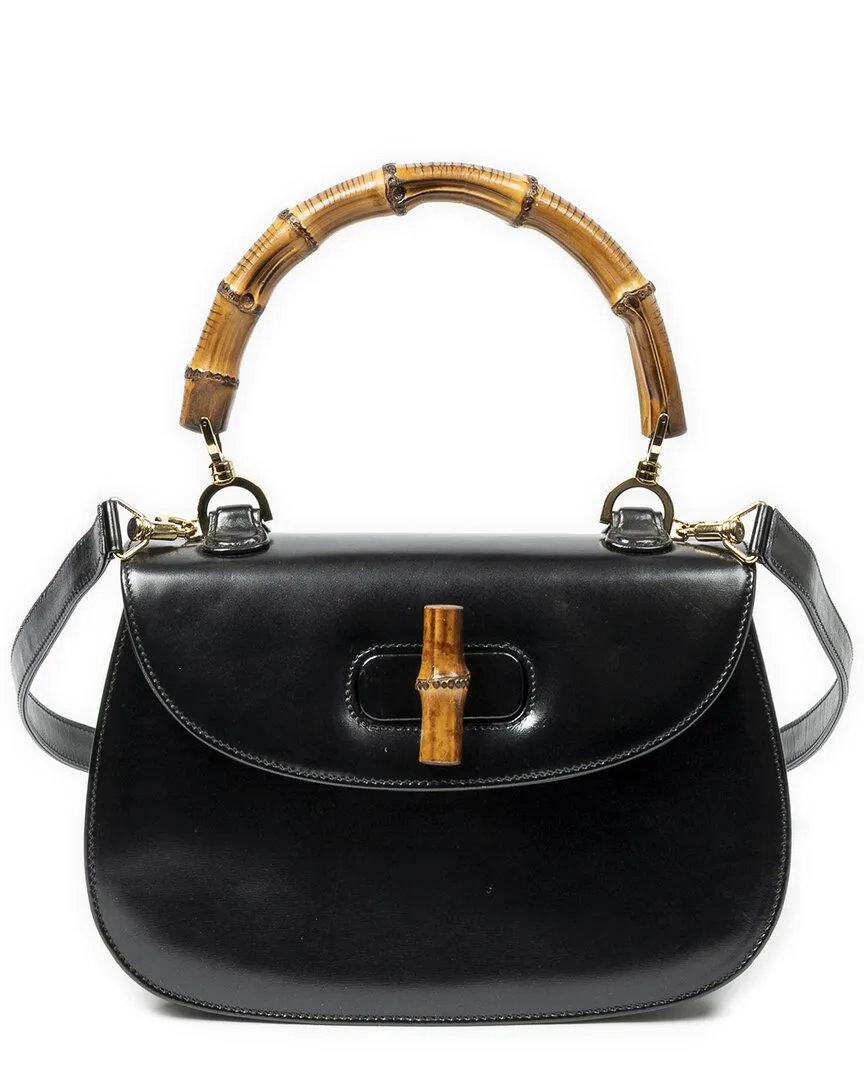 Black Smooth Leather Bamboo Top Handle Flap (authentic Pre-Loved) by Gucci