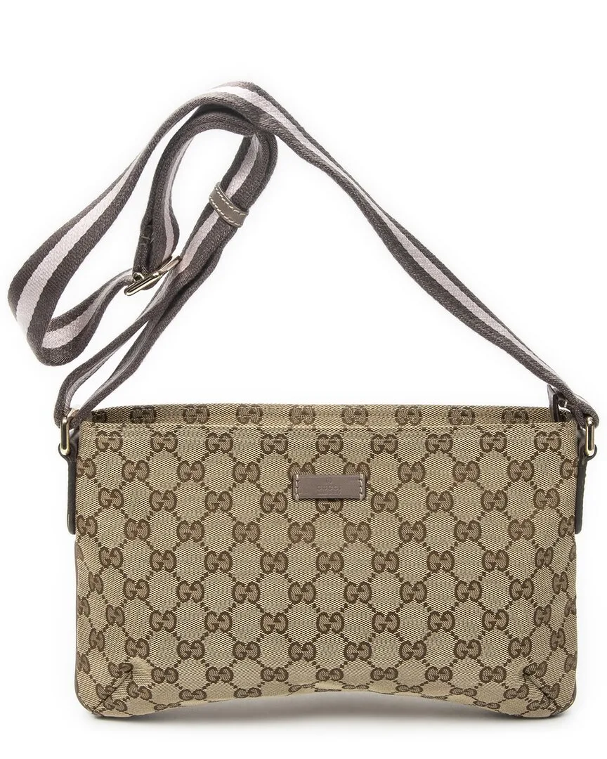 Beige & Pink Monogrammed Canvas Small Web Zip Crossbody (authentic Pre-Loved) by Gucci