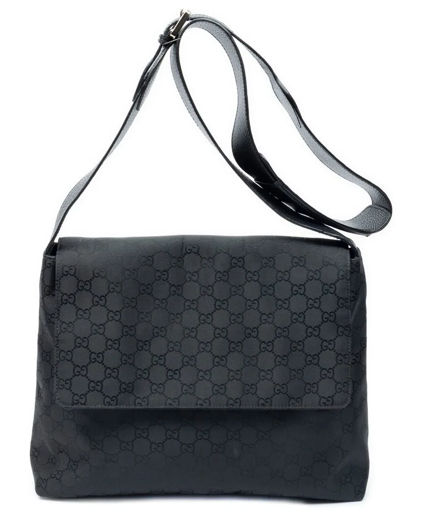 Black Nylon Canvas Square Flap Messenger (authentic Pre-Loved) by Gucci