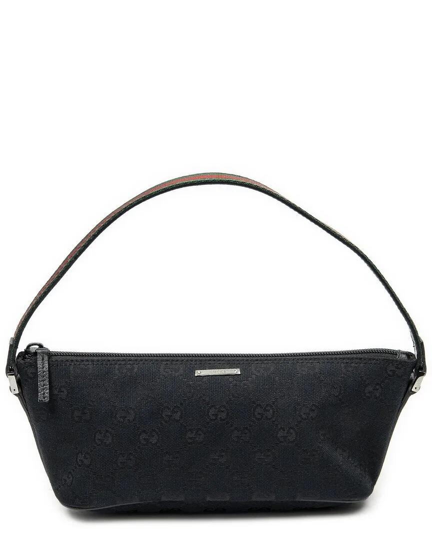 Black Monogrammed Canvas Web Boat Pochette (authentic Pre-Loved) by Gucci