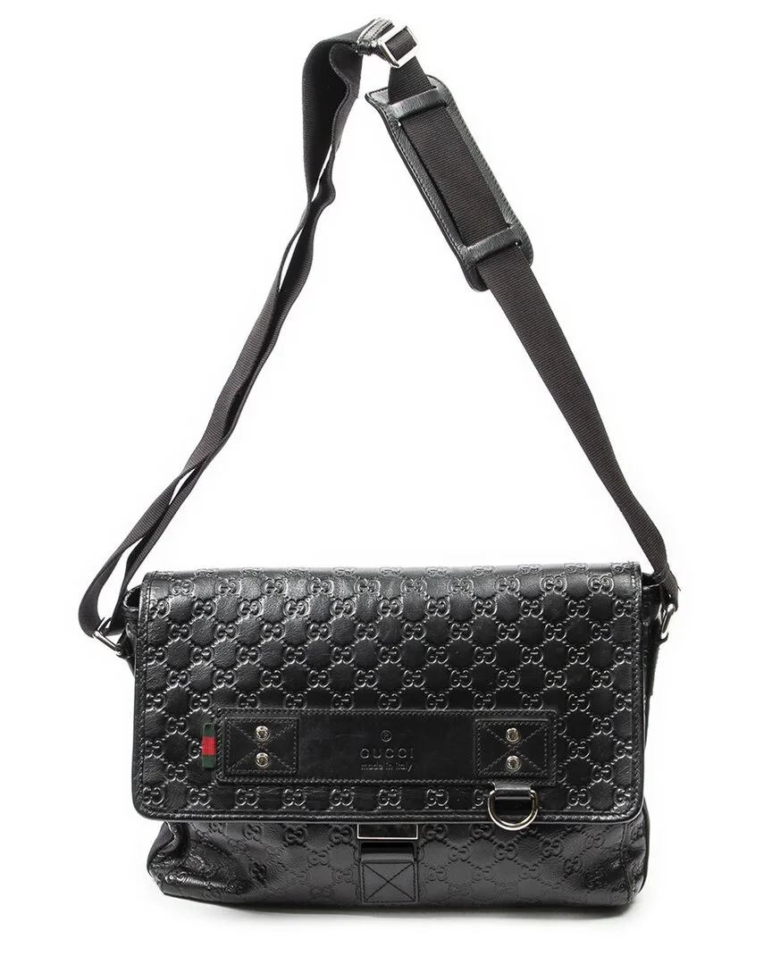 Black Guccissima Leather Web Medium Rubber Messenger (authentic Pre-Loved) by Gucci